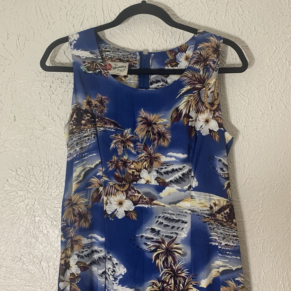 Hilo Hattie Women's Blue Floral Aloha Print Size 10 Long Loose Zipper Hawaii VTG